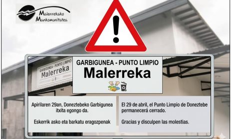 Foto noticia - El 29 de abril el Punto Limpio de Doneztebe permanecerá cerrado.