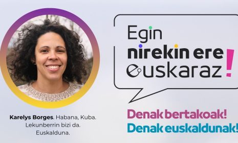 Foto noticia - ‘Egin nirekin ere euskaraz!’ kanpaina beste herrietatik etorri eta euskara ikasten ari direnak ikusarazteko
